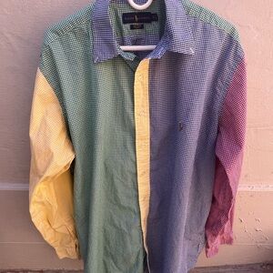 Ralph Lauren Multi-Color Patchwork Gingham Check Long Sleeve Men's Size XLT